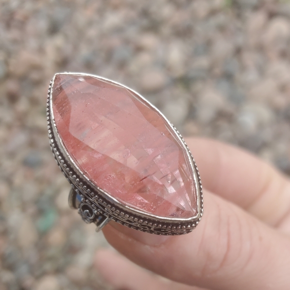 New Watermelon Quartz Crystal 925 Silver Ring. - Picture 15 of 16